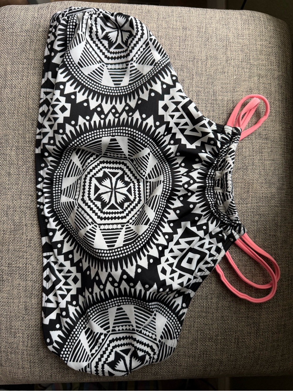 Xhilaration Black & White Geometric Bikini Top with Coral Straps